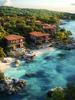 Tourist apartments in Greece on the seashore.AI generative.