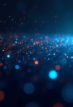 A vibrant display of blue and red lights creates an abstract digital background that highlights tech elements and audio graphics in a futuristic atmosphere during nighttime. Generative AI.