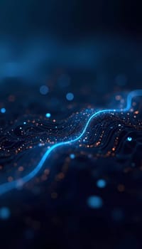 The artwork features a dynamic digital landscape with glowing audio data streams, illuminated data points, and a dark background, creating a futuristic atmosphere for tech enthusiasts. Generative AI.