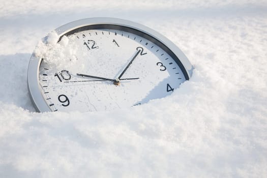 clock in the snow, a frozen moment in Time