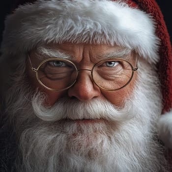 An older man with a white beard and glasses embodies the spirit of Christmas in a red Santa hat and festive attire.