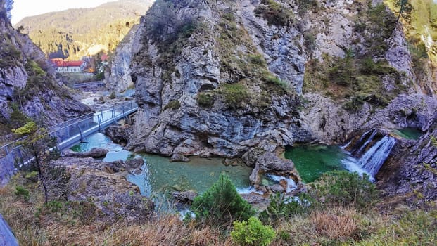 The Stuiben waterfalls with bridges in Tyrol, Austria
