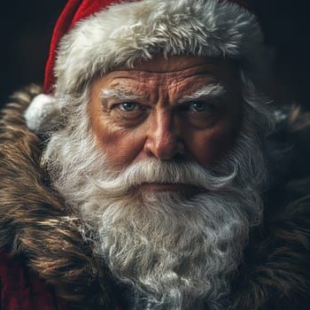 A traditional depiction of Santa Claus with a white beard red suit and detailed fur collar exuding a warm and festive aura.