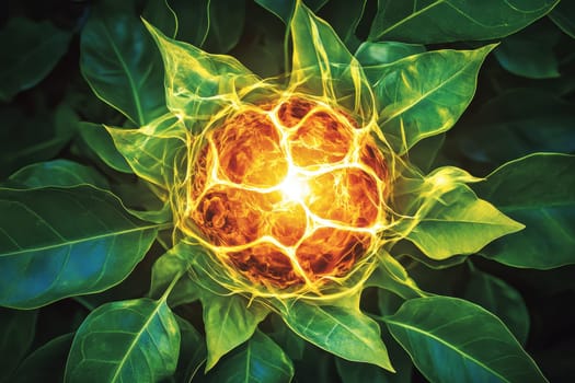 This conceptual image showcases antioxidants represented as a glowing entity amidst vibrant green leaves, symbolizing health and vitality in nature.
