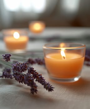 romantic setting featuring sprigs of lavender. AI generative.