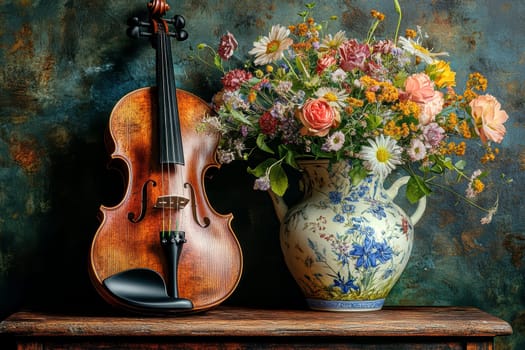 a classic wooden violin. AI generative.