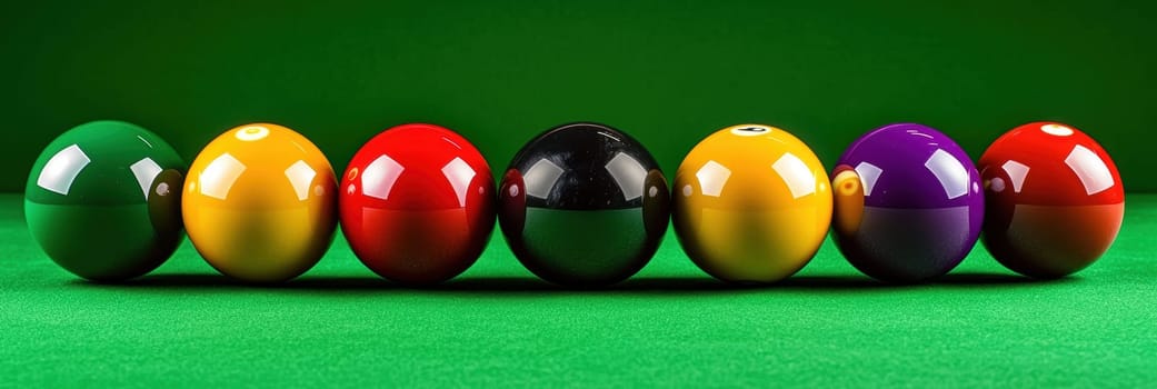 A black snooker ball with eight is placed on the green table, surrounded by other balls of different colors. The black billiard ball has no shadow and stands out against the background of bright green color, creating an atmosphere of excitement for playing. --chaos 30 --ar 3:1 --style raw --stylize 300 --v 6.1 Job ID: 1a584005-d66a-403e-a2d4-aaaef92e20e9