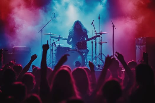 rock concert taking place in a small, intimate concert hall. AI generative.