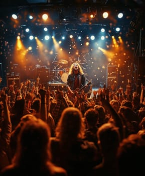 rock concert taking place in a small, intimate concert hall. AI generative.