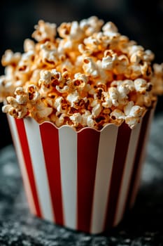 freshly popped popcorn in a cinema. AI generative.