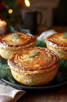 Freshly baked pies with filling. AI generative.