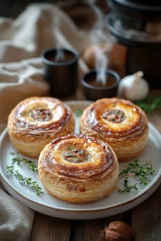 Freshly baked pies with filling. AI generative.