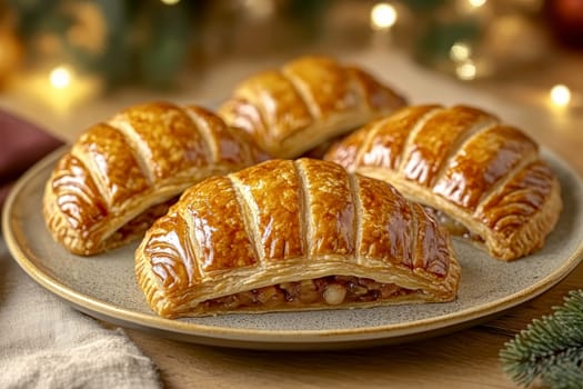 Freshly baked pies with filling. AI generative.