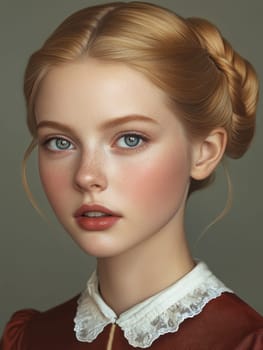 elegant woman from the Victorian era standing in a richly decorated parlor. AI generative.