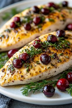 Sweet and spicy chicken with cranberries. AI generative.