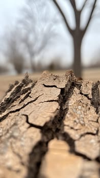 A close up of textured tree bark, emphasizing the rugged, natural patterns and weathered appearance.