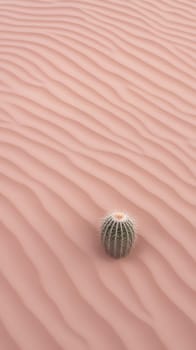 A single cactus stands on a vast expanse of rippled desert sand, symbolizing resilience and solitude.