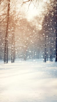 Gentle snowfall in a serene winter forest, creating a peaceful and enchanting seasonal scene.