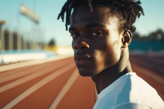 Confident runner getting ready for training on athletics track