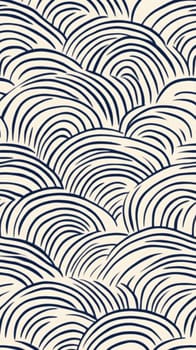 This design features a repeating wave pattern in navy blue on a cream background, ideal for various interior decor applications. The smooth curves create a serene aesthetic.
