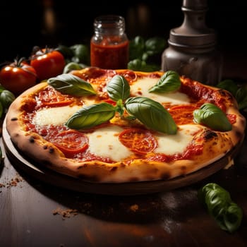 margherita pizza traditional Italian baked food, AI generated image