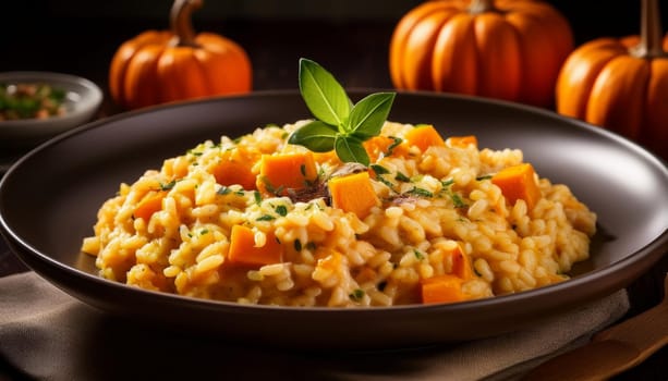 vegetarian pumpkins risotto, AI generated image