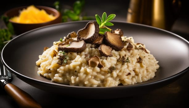 vegetarian mushrooms risotto, AI generated image