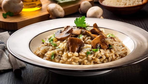 vegetarian mushrooms risotto, AI generated image