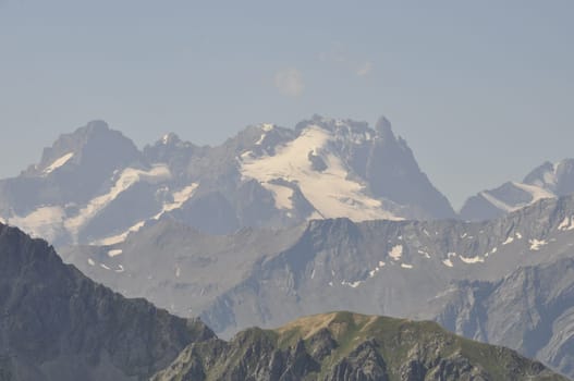 Mountain panorama of Savoy near Valloire.
