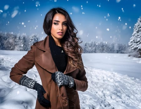 pretty young woman in the snow, AI generated image