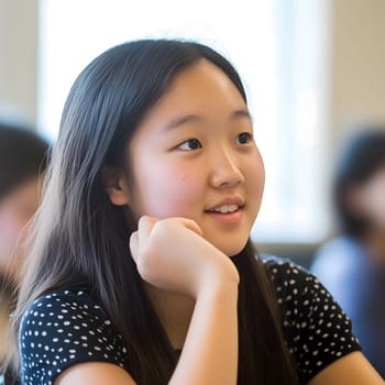 asian female student education in school. Girl in the classroom