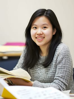 asian female student education in school. Girl in the classroom