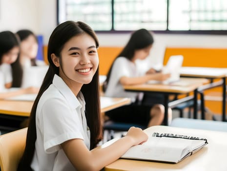 asian female student education in school. Girl in the classroom