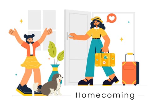 Homecoming Vector Illustration featuring a Joyous Moment of Reunion, Welcoming Someone Back Home in a Flat Style Cartoon Background
