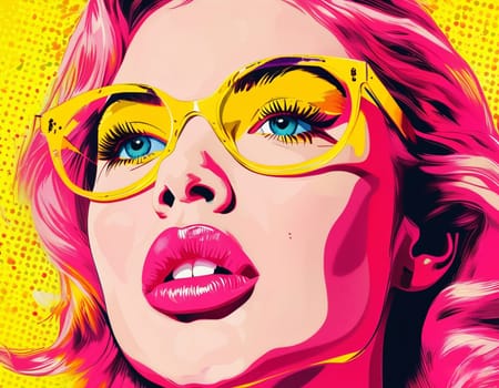 Vibrant Pop Art Portrait With Yellow Glasses - Generative Art