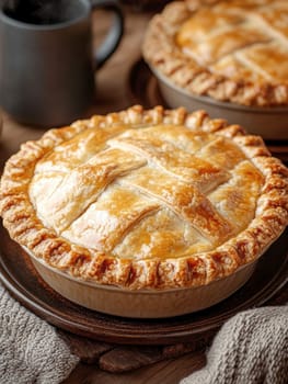 Freshly baked pies with filling. AI generative.