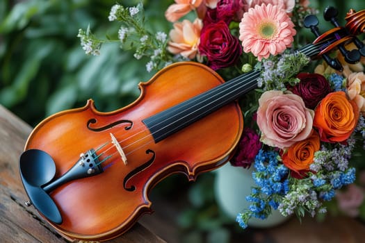 a classic wooden violin. AI generative.