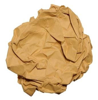Crumpled brown sheet of paper isolated on white background, close up
