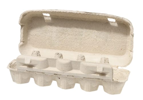 White recycled egg carton box on isolated background, storage.