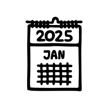 Doodle calendar schedule icon or logo, hand drawn with thin black line. Isolated on white background. Vector illustration