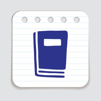Doodle book icon with bookmark handdrawn with blue pen on a notepaper. Knowledge and education symbol painted in grunge style. Vector illustration isolated on white background