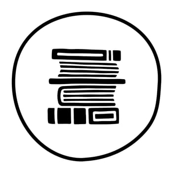 Doodle pile of books icon. Hand drawn book, journal or notebook symbol isolated on white background. Vector illustration