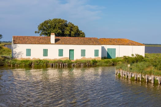 Comacchio lagoon, Italy - July 28 2024: traditional eel fishing station