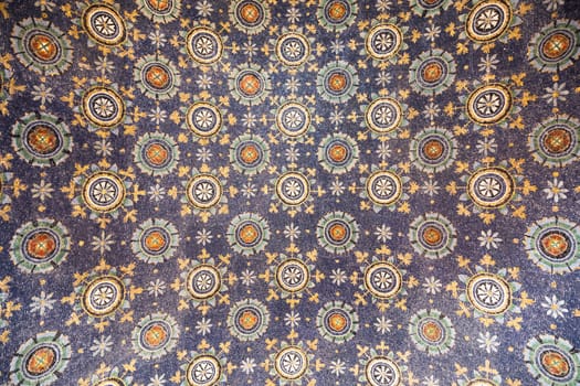 Ravenna, Italy - 12 June 2024, Galla Placidia Mausoleum interior. Byzantine decoration with mosaics.