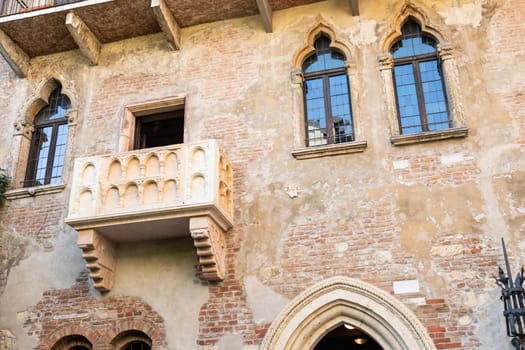 Verona, Italy - 30 April 2024. The famous Romeo and Juliet balcony, symbol of romantic love