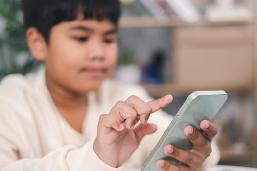 Boy hand typing on mobile smartphone, Live Chat Chatting on application Communication Digital Web and social network Concept. Work from home.
