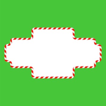 Raster Christmas candy cane frame with red and white stripes on green background. Xmas border.