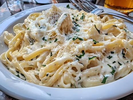 Italian Alfredo Spahetti Pasta. Creamy Penne and spaghetti Food lunch meal