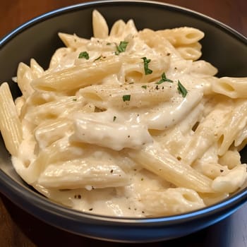 Italian Alfredo Spahetti Pasta. Creamy Penne and spaghetti Food lunch meal