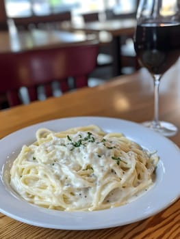 Italian Alfredo Spahetti Pasta. Creamy Penne and spaghetti Food lunch meal